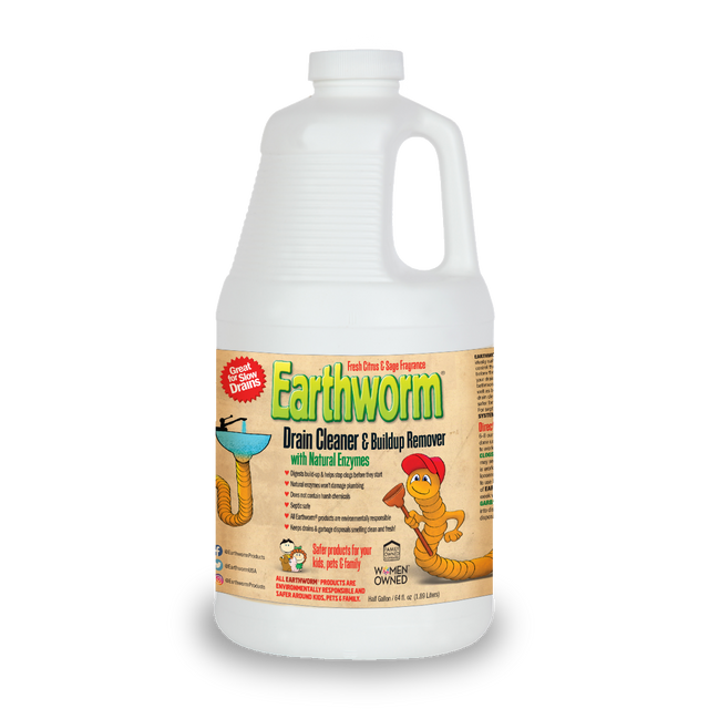 Earthworm Drain Cleaner, 64 ounce bottle, enzyme formula for slow drains